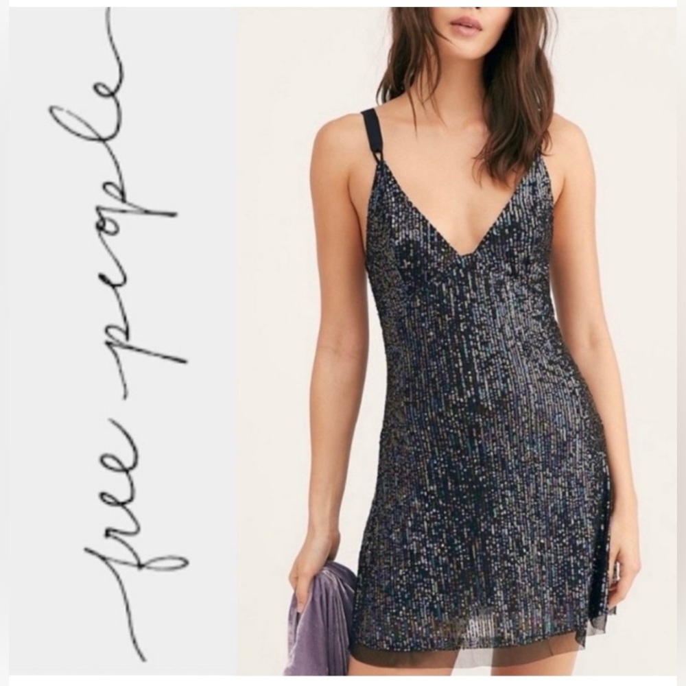 NWOT Free People Gray Sequin Embellished Slip Dress. NWOT NEVER WORN